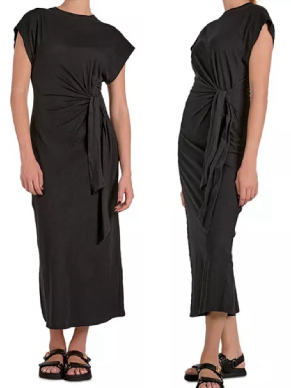 Elan 100% Cotton Cap Sleeve Side Tie Midi Dress Sz Small 💛🍄